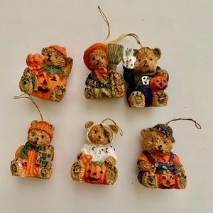 6 Small Vintage Halloween Bear Ornaments